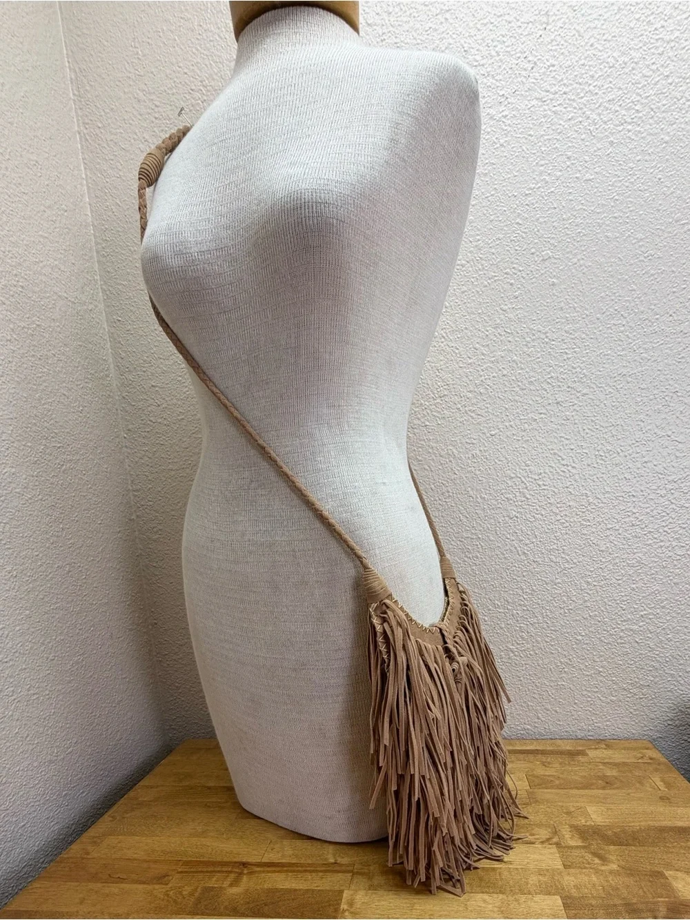 Sam Forever Fringe Hobo Bag Taupe Faux Suede Boho Festival Purse